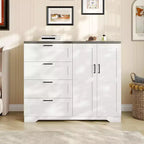 Commode en bois à 4 tiroirs et tringle à vêtements pour chambre à coucher, armoire penderie à 2 portes de 110 cm de hauteur, meuble de rangement bas pour vêtements suspendus