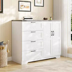 Commode en bois à 4 tiroirs et tringle à vêtements pour chambre à coucher, armoire penderie à 2 portes de 110 cm de hauteur, meuble de rangement bas pour vêtements suspendus