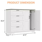 Commode en bois à 4 tiroirs et tringle à vêtements pour chambre à coucher, armoire penderie à 2 portes de 110 cm de hauteur, meuble de rangement bas pour vêtements suspendus