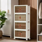 Stackable 4-Layer Storage Boxes, Plastic Storage Cabinet Capacity, with Door and Wheels for Storing Food, Toys in the Bedroom and Living Room