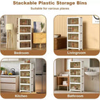 Boîtes de rangement superposables à 4 niveaux, armoire de rangement en plastique de grande capacité, avec porte et roulettes pour ranger les aliments, les jouets dans la chambre et le salon