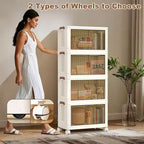 Boîtes de rangement superposables à 4 niveaux, armoire de rangement en plastique de grande capacité, avec porte et roulettes pour ranger les aliments, les jouets dans la chambre et le salon