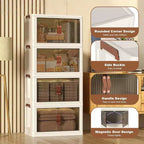 Boîtes de rangement superposables à 4 niveaux, armoire de rangement en plastique de grande capacité, avec porte et roulettes pour ranger les aliments, les jouets dans la chambre et le salon