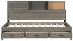 Lit de repos simple à design naturel avec 3 tiroirs et tête de lit de rangement, cadre de lit plateforme en bois massif pour adolescents et adultes