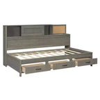 Lit de repos simple à design naturel avec 3 tiroirs et tête de lit de rangement, cadre de lit plateforme en bois massif pour adolescents et adultes