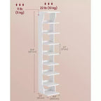 Étagère à chaussures verticale à 9 niveaux, Organiseur de rangement de chaussures étroit avec crochets, Tour de rangement de chaussures d'angle mince, pour entrée, chambre, blanc