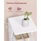 Étagère à chaussures verticale à 9 niveaux, Organiseur de rangement de chaussures étroit avec crochets, Tour de rangement de chaussures d'angle mince, pour entrée, chambre, blanc