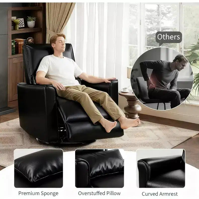 Fauteuil inclinable pivotant et basculant, support lombaire et accoudoirs rembourrés, fauteuil inclinable à bascule confortable, pour salon, chambre à coucher