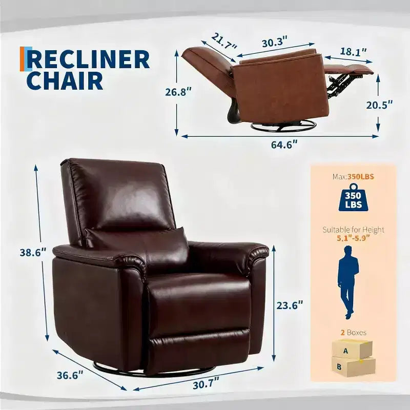 Fauteuil inclinable pivotant et basculant, support lombaire et accoudoirs rembourrés, fauteuil inclinable à bascule confortable, pour salon, chambre à coucher