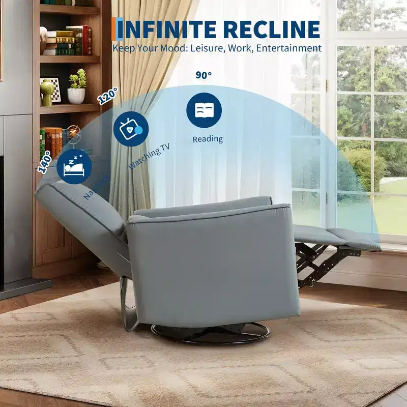 Fauteuil inclinable pivotant et basculant, support lombaire et accoudoirs rembourrés, fauteuil inclinable à bascule confortable, pour salon, chambre à coucher