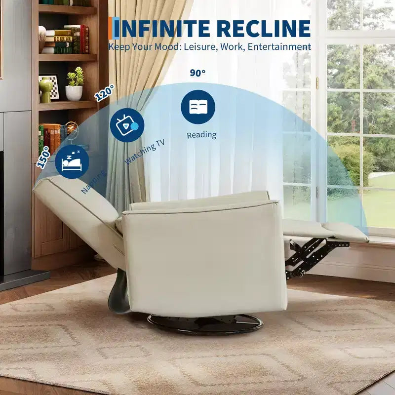 Fauteuil inclinable pivotant et basculant, support lombaire et accoudoirs rembourrés, fauteuil inclinable à bascule confortable, pour salon, chambre à coucher