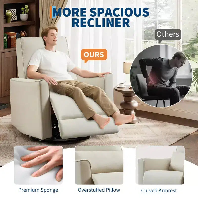 Fauteuil inclinable pivotant et basculant, support lombaire et accoudoirs rembourrés, fauteuil inclinable à bascule confortable, pour salon, chambre à coucher