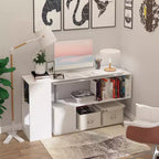 55 360 degrés Rotation Coin Bureau D'ordinateur Moderne Bureau à Domicile en Forme de L avec Étagères de Rangement à 3 Niveaux, Bibliothèque