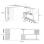 55 360 degrés Rotation Coin Bureau D'ordinateur Moderne Bureau à Domicile en Forme de L avec Étagères de Rangement à 3 Niveaux, Bibliothèque