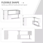 55 360 degrés Rotation Coin Bureau D'ordinateur Moderne Bureau à Domicile en Forme de L avec Étagères de Rangement à 3 Niveaux, Bibliothèque