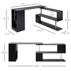 55 360 degrés Rotation Coin Bureau D'ordinateur Moderne Bureau à Domicile en Forme de L avec Étagères de Rangement à 3 Niveaux, Bibliothèque