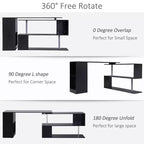 55 360 degrés Rotation Coin Bureau D'ordinateur Moderne Bureau à Domicile en Forme de L avec Étagères de Rangement à 3 Niveaux, Bibliothèque