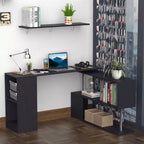 55 360 degrés Rotation Coin Bureau D'ordinateur Moderne Bureau à Domicile en Forme de L avec Étagères de Rangement à 3 Niveaux, Bibliothèque