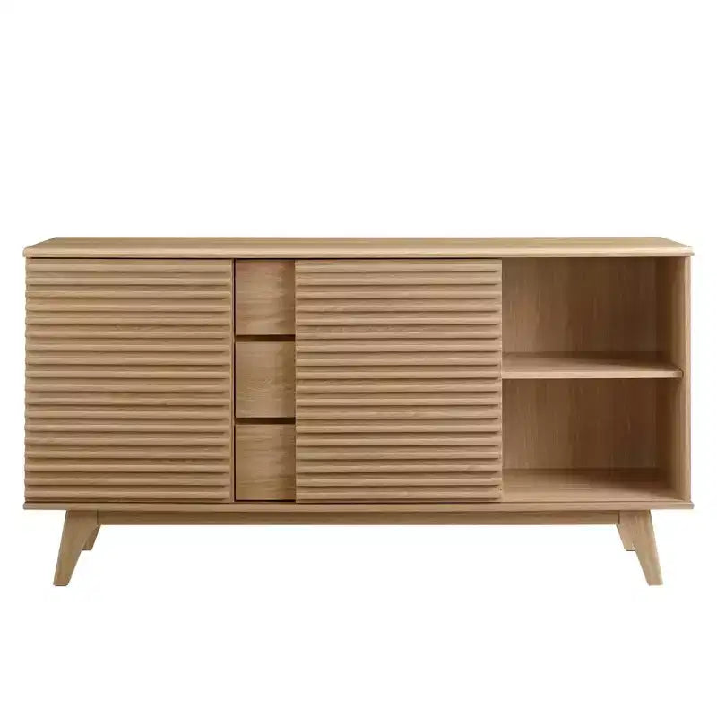 Meuble de rangement pour buffet ou meuble TV de 63 po – Chêne – : Meuble de rangement média de style Mid-Century