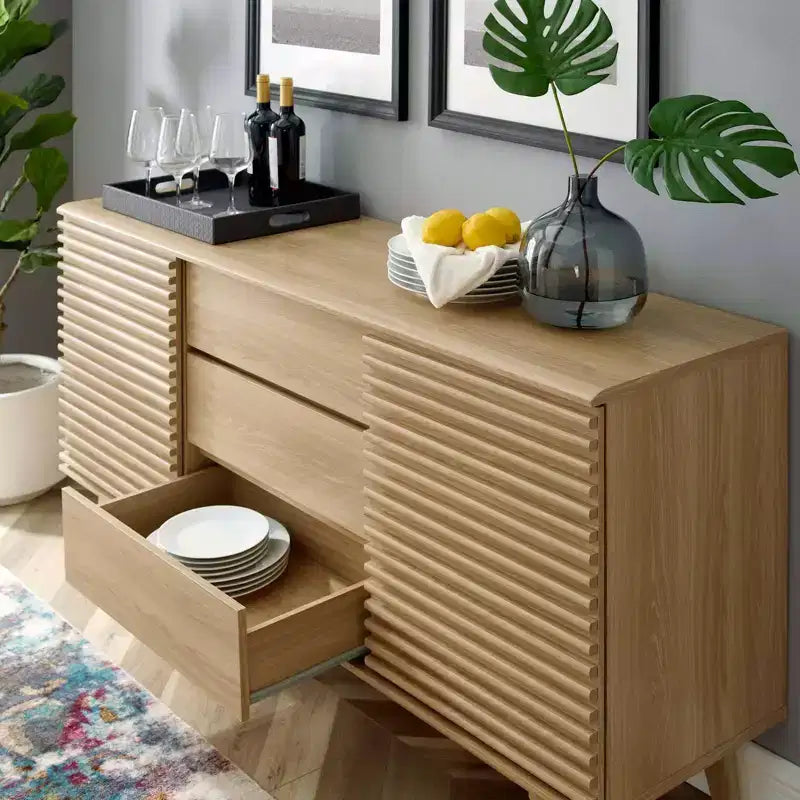 Meuble de rangement pour buffet ou meuble TV de 63 po – Chêne – : Meuble de rangement média de style Mid-Century