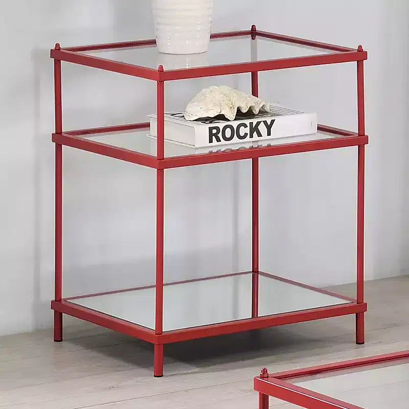 Lindenham - Table d'appoint avec plateau en verre - Rouge