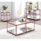 Lindenham - Table d'appoint avec plateau en verre - Rouge