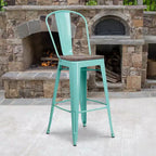 Tabouret de bar en métal avec dossier et assise en bois, hauteur 76 cm