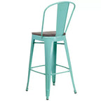 Tabouret de bar en métal avec dossier et assise en bois, hauteur 76 cm