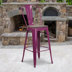 Tabouret de bar en métal avec dossier et assise en bois, hauteur 76 cm