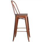 Tabouret de bar en métal avec dossier et assise en bois, hauteur 76 cm