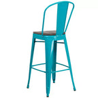 Tabouret de bar en métal avec dossier et assise en bois, hauteur 76 cm