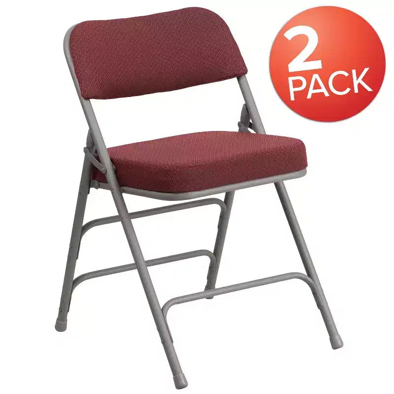 Lot de 2 chaises pliantes en métal courbées à triple renfort et articulées, recouvertes de tissu de qualité supérieure