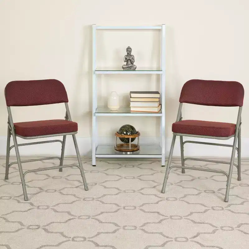 Lot de 2 chaises pliantes en métal courbées à triple renfort et articulées, recouvertes de tissu de qualité supérieure