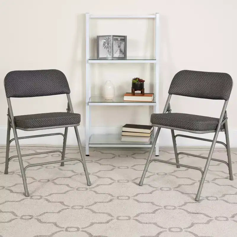 Lot de 2 chaises pliantes en métal courbées à triple renfort et articulées, recouvertes de tissu de qualité supérieure