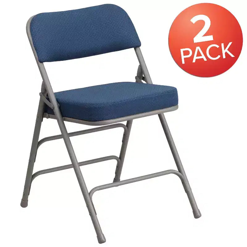 Lot de 2 chaises pliantes en métal courbées à triple renfort et articulées, recouvertes de tissu de qualité supérieure