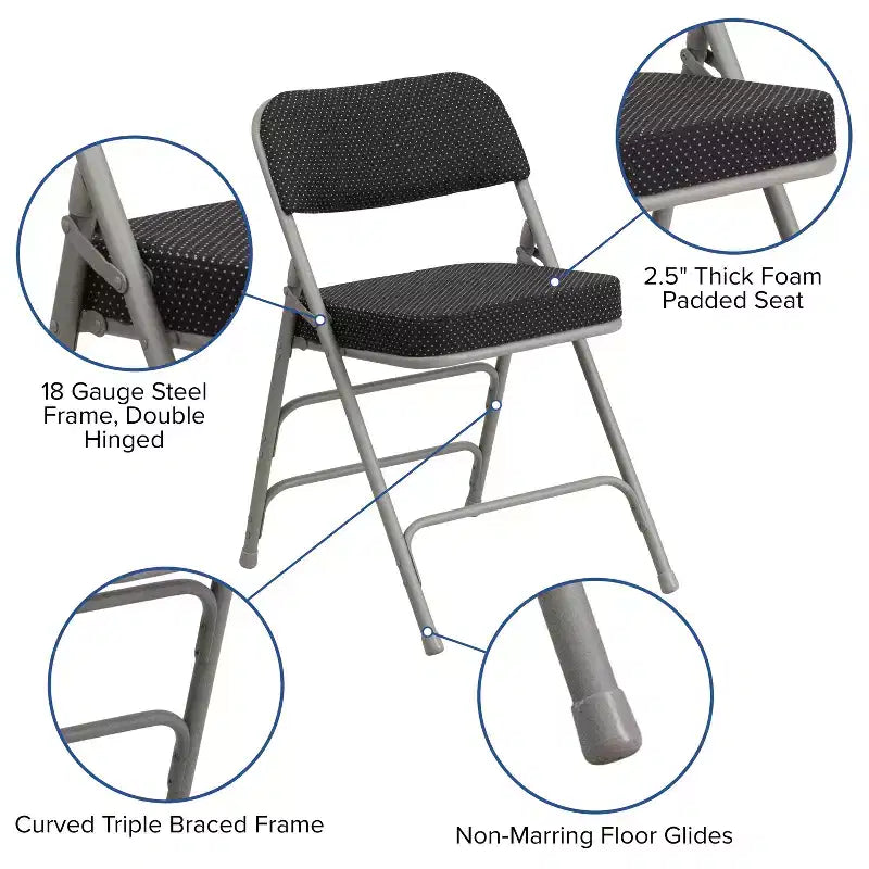 Lot de 2 chaises pliantes en métal courbées à triple renfort et articulées, recouvertes de tissu de qualité supérieure