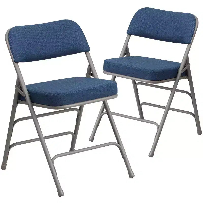 Lot de 2 chaises pliantes en métal courbées à triple renfort et articulées, recouvertes de tissu de qualité supérieure