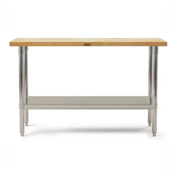 John Boos Maple Wood Top Work Table with Adjustable Lower Shelf, 60 x 30 x 1.5