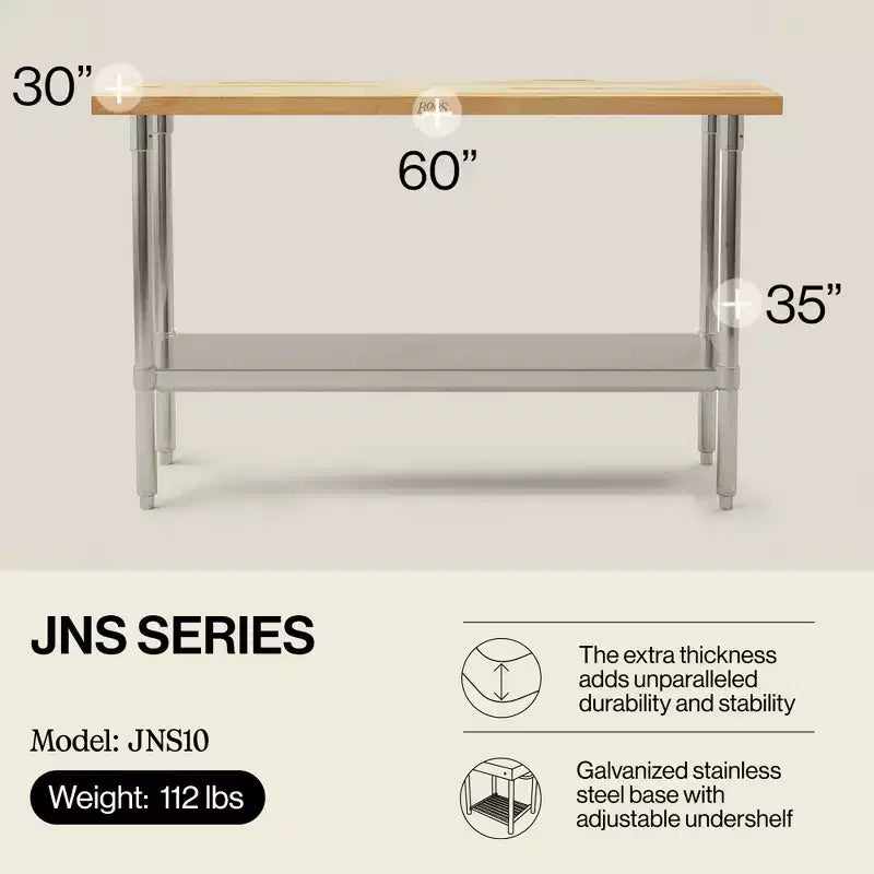 Table de travail avec plateau en bois d'érable et étagère inférieure réglable, 60 x 30 x 1,5