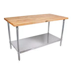 Table de travail avec plateau en bois d'érable et étagère inférieure réglable, 60 x 30 x 1,5
