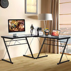 Bureau d'ordinateur d'angle 150 cm pour bureau à domicile, marron/noir