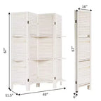 Paravent pliant à 4 panneaux avec 3 étagères de présentation 170 cm de haut Blanc/Naturel