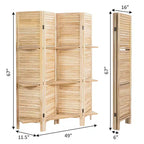 Paravent pliant à 4 panneaux avec 3 étagères de présentation 170 cm de haut Blanc/Naturel