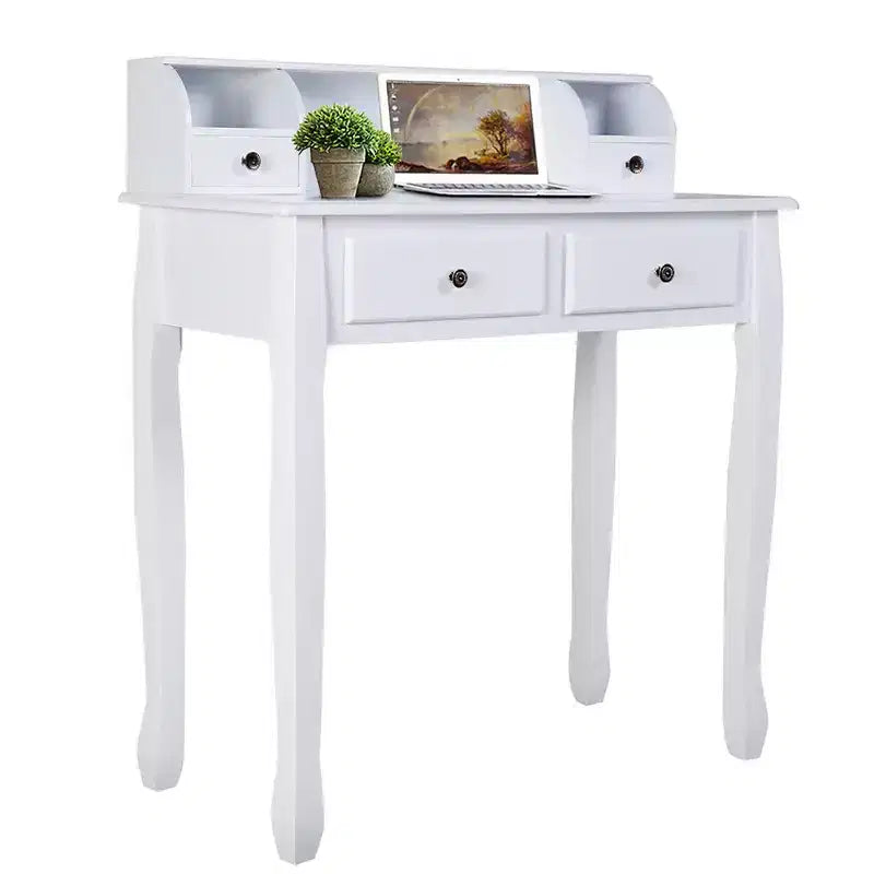 Bureau d'ordinateur à domicile, bureau d'écriture avec 4 tiroirs Blanc