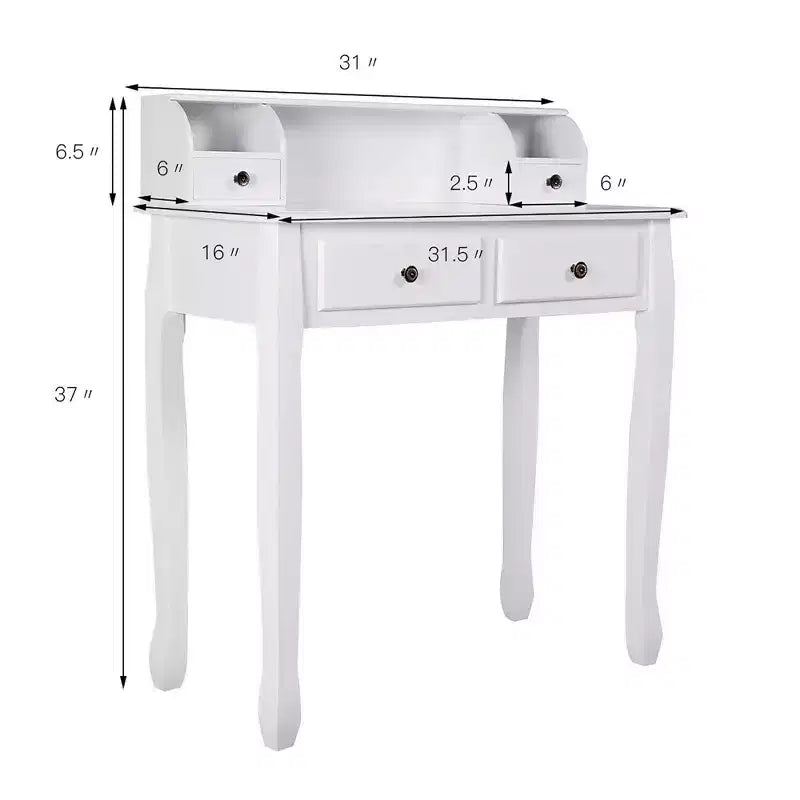Bureau d'ordinateur à domicile, bureau d'écriture avec 4 tiroirs Blanc