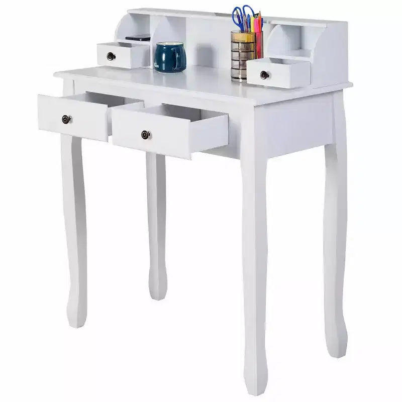 Bureau d'ordinateur à domicile, bureau d'écriture avec 4 tiroirs Blanc