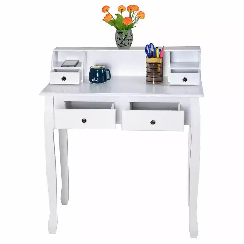 Bureau d'ordinateur à domicile, bureau d'écriture avec 4 tiroirs Blanc