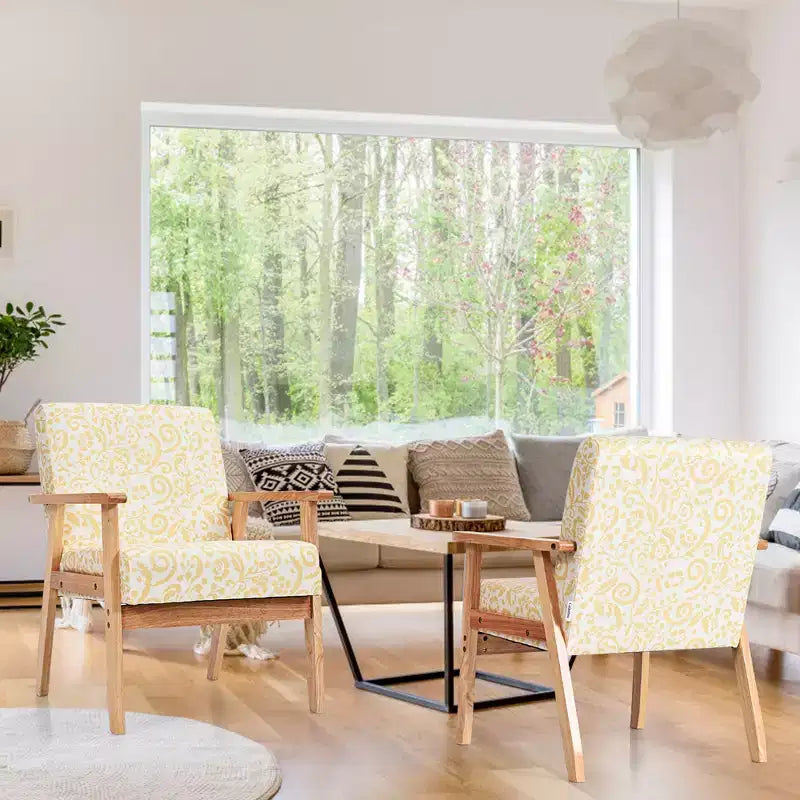 2 fauteuils d'appoint rembourrés avec cadre en bois blanc/bleu/jaune pour la maison ou le bureau