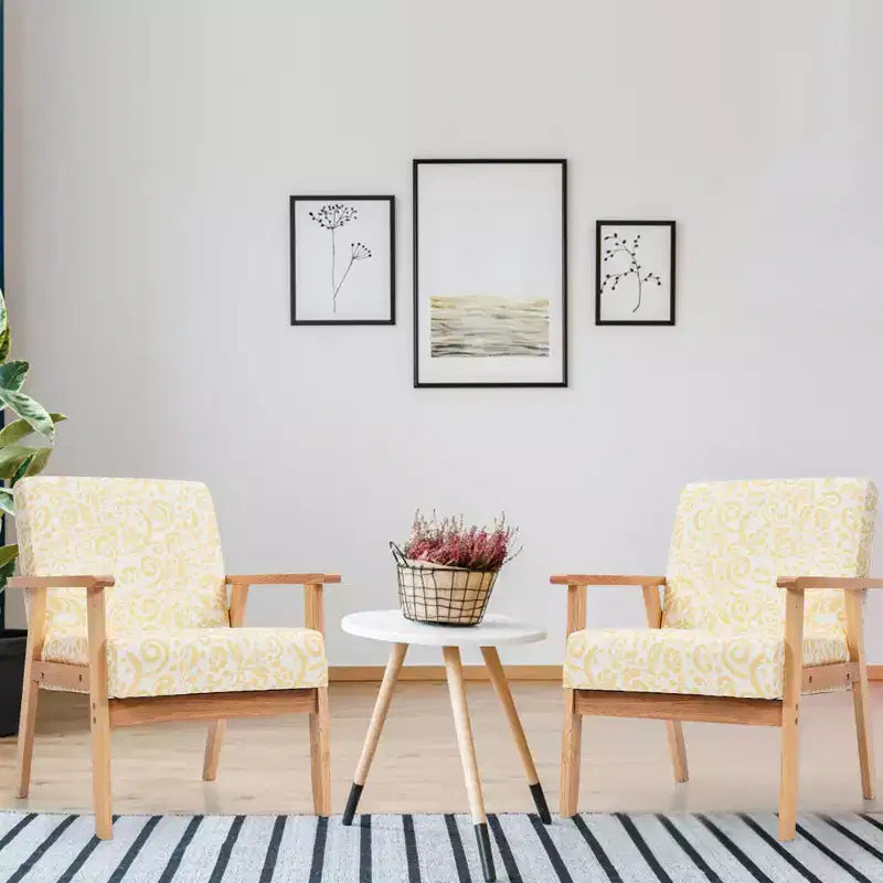 2 fauteuils d'appoint rembourrés avec cadre en bois blanc/bleu/jaune pour la maison ou le bureau