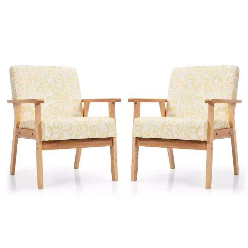 2 fauteuils d'appoint rembourrés avec cadre en bois blanc/bleu/jaune pour la maison ou le bureau